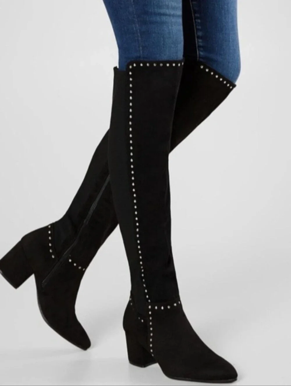 Over-the-Knee Studded Block Heel Boots